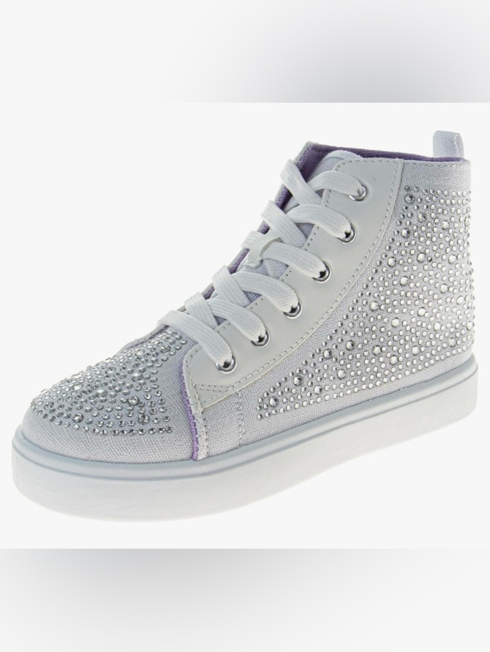 Kenzie Girl Hightop Sneakers Sparkly Glitter Lace up. White. Size: 1 (Big Kid)